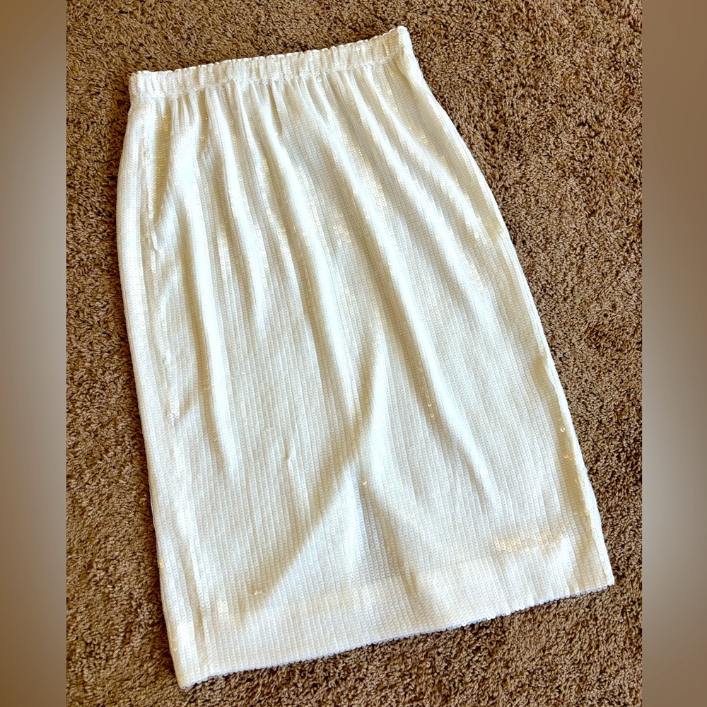NWT J. Crew Collection Allover White Sequin Midi Skirt M Pull On Elastic Waist